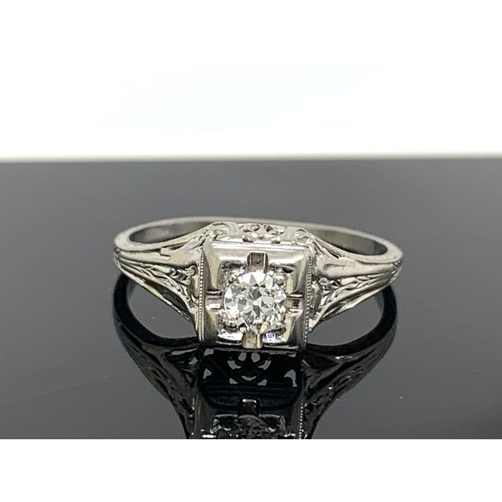 18k White Gold Filigree Diamond Ring 0.25 Carat Antique Estate Jewelry Size 7